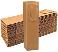 Sacchetti Regalo per Vino Premium Brown Kraft - 50 Pacchetti di Carta con Manici per Bottiglie, 3,7 x 3,5 x 13,8' - Sacchetti di Vendita al Dettaglio