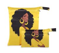 Sacchetti riutilizzabili piccoli asciutti confezione da 2 elementi essenziali da viaggio per volare con manici per yoga (Mad Yellow African Girl)