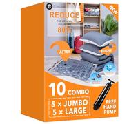 Sacchetti sottovuoto (5 x Jumbo, 5 x grandi), sacchetti salvaspazio a compressione con pompa a mano da viaggio per coperte, trapunte, cuscini, vestiti