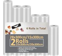 Sacchetti Sottovuoto Alimenti, 6 Rotoli Sacchetti per Sottovuoto Alimenti 15/20x2/25x2/28x300cm, Sacchetti Sottovuoto per Macchina Sottovuoto e Sous Vide Cucina Senza BPA