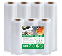 Sacchetti Sottovuoto Alimenti, 7 Rotoli Buste Sottovuoto Alimenti 20/28x600cm, 190 µm, Sacchetti Sottovuoto Goffrati Senza BPA, Rotoli Sottovuoto Alimenti per Macchina Sottovuoto e Sous Vide Cucina