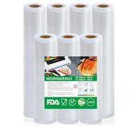 Sacchetti Sottovuoto Alimenti, 7 Rotoli Sacchetti per Sottovuoto Alimenti 15/20x300cm, Senza BPA, 190 µm, Sacchetti Sottovuoto per Macchina Sottovuoto e Sous Vide Cucina, Buste Sottovuoto Alimenti