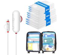 Sacchetti sottovuoto con pompa elettrica USB, confezione da 9 sacchetti riutilizzabili salvaspazio a compressione per viaggi, traslochi, valigie, cuscini, coperte, biancheria da letto, trapunte