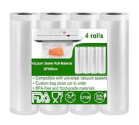 Sacchetti sottovuoto per alimenti, 4 rotoli di pellicola professionale per sottovuoto, per rotoli di pellicola, per sottovuoto, molto resistenti, resistenti agli strappi, senza BPA (20 x 600 cm)
