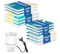 Sacchetti sottovuoto per vestiti con pompa ad aria elettrica, sacchetti sottovuoto, set da 12 (3 JUMBO, 3XL, 3L, 3M) sacchetti per vestiti, coperte, cuscini, viaggi, lenzuola, peluche