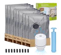 Sacchetti Sottovuoto Vestiti con Pompa Elettrica, 9 pezzi (3x 40x50cm, 3x 40x60cm, 3x 40x60cm) Sacchi Sottovuoto Riutilizzabili per Coperte, Vestiti, Indumenti Stagionali e Bagagli da Viaggio