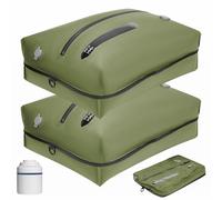 Sacchetti Sottovuoto Vestiti Riutilizzabili TPU Buste Sottovuoto Viaggio con Cerniera Impermeabile Borse Organizer Cubi di Imballaggio per Valigie Zaino Bagaglio a Mano(2 Pezzi + 1 Pompa)