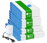 Sacchetti Sottovuoto Vestiti, Sacchi Sottovuoto con Pompa Elettrica, Buste Sottovuoto Vestiti S/M/L/XL Riutilizzabili per Vestitis, Lenzuola, Piumoni (12 Pezzi)