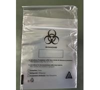Sacchetti trasporto campioni in polietilene in 2 parti, la 1 con chiusura a zip-lock minicerniera, con simbolo e dicitura BIOHAZARD. Dim sacchetto 155x175mm tasca aperta 155x235mm conf da 50 pezzi.