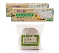 Sacchetto 100% compostabile con cerniera per sandwich, sacchetti ecologici per alimenti, sacchetti per congelatore, a base vegetale, senza BPA, sigillano bene per frutta, cibo e snack (M-2Pack)