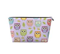 Sacchetto compatto della chiusura lampo della borsa da toilette della borsa di trucco per la borsa, Foglie Gufi Cartoon Viola Chiaro, One Size