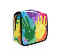 Sacchetto cosmetico dell'impronta della mano di colore dell'arcobaleno con il gancio appeso Borse da viaggio cosmetiche della chiusura lampo per gli accessori di viaggio