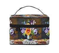 Sacchetto cosmetico impermeabile portatile di grande capacità della pittura del diamante del fiore 23x17x16cm per il regalo del compagno di nozze di sport all'aperto di viaggio, Nero , Taglia unica