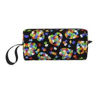 Sacchetto cosmetico portatile con stampa a forma di cuore per la consapevolezza dell'autismo, custodia da viaggio, borsa organizer con cerniera per un accesso rapido