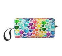 Sacchetto cosmetico portatile con stampa di cuori arcobaleno, custodia da viaggio, borsa organizer con cerniera per un accesso rapido