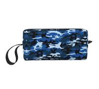 Sacchetto cosmetico portatile con stampa mimetica blu, custodia da viaggio, borsa organizer con cerniera per accesso rapido