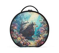 Sacchetto cosmetico rotondo Viaggio Trucco Treno Caso Organizzatore Borsa Portatile Trucco Pennelli Articoli da toeletta Accessori Gioielli Affondata Nave sul Fondo Mare, Nave affondata sul fondale