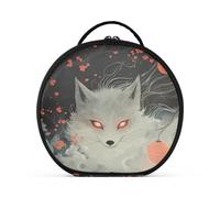 Sacchetto cosmetico rotondo Viaggio Trucco Treno Caso Organizzatore Borsa Portatile Trucco Spazzole Da Toeletta Accessori Gioielli Volpe Occhi Rossi incandescenti, Occhi rossi luminosi volpe, Taglia