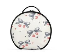 Sacchetto cosmetico rotondo Viaggio Trucco Treno Caso Organizzatore Borsa Portatile Trucco Spazzole Da Toeletta Accessori Gioielli Bow Cherry Giallo Chiaro Modello di Sfondo, Fiocco Ciliegia Sfondo