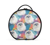 Sacchetto cosmetico rotondo Viaggio Trucco Treno Caso Organizzatore Borsa Portatile Trucco Spazzole Da Toeletta Accessori Gioielli Doodle Modello Gatto Siamese, Gatto siamese Doodle, Taglia unica