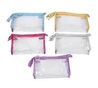 Sacchetto cosmetico trasparente impermeabile in PVC trucco da toeletta per il trucco con cinturino per il bagno Viaggio 5 pezzi d'oro Viola blu d'argento