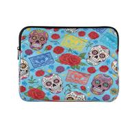 Sacchetto del computer blu dei teschi di zucchero variopinto, borsa impermeabile del computer portatile per le donne 15.6 pollici per le donne