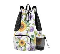 Sacchetto della corda della borsa della corda del disegno del girasole per la scuola con le tasche separazione bagnata ed asciutta