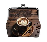 Sacchetto della moneta della serratura del bacio delle donne della stampa del caffè del cuore delizioso, mini portafoglio per le carte e il rossetto, borsa compatta morbida