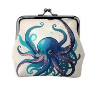 Sacchetto della moneta della serratura del bacio delle donne della stampa del polpo blu e viola, mini portafoglio per le carte e il rossetto, borsa compatta morbida