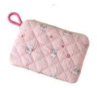 Sacchetto della moneta floreale trapuntato del cotone, piccola borsa di immagazzinaggio con la chiusura lampo e le stampe carine, Corda Coniglio Rosa, Corda Coniglio Rosa