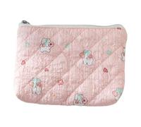 Sacchetto della moneta floreale trapuntato del cotone, piccola borsa di immagazzinaggio con la chiusura lampo e le stampe carine, Coniglio rosa., Coniglio rosa