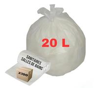 Sacchetto della spazzatura bianco 20L | Confezione da 100 sacchetti | 2 rotoli da 50 | Bagno e sanitari | Rifiuti igienici Cosmetici | Impermeabile e resistente | Chiusura con collegamento da