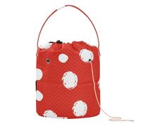 Sacchetto di filato bianco rotondo a pois rosso moda con fori organizzatori artigianali per ferri da maglia bolso para hilos de Crochet