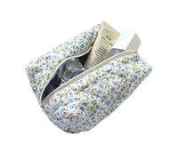 Sacchetto di immagazzinaggio del trucco trapuntato del fiore di modo portatile dell'organizzatore di viaggio cosmetico del sacchetto di toilette carino trucco borsa floreale borse, 366 Blu, Taglia