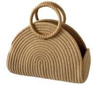 Sacchetto di rattan sacchetti di spiaggia di paglia estiva per donne intrecciate intrecciata con la maniglia kaki a forma di semicerchio borsetta per le date della spiaggia per le date della spia