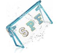 Sacchetto di trucco del PVC trasparente con le lettere di Chenille SPF | Custodia da viaggio trasparente, per cosmetici, spiaggia estiva, per donne e insegnanti, design impermeabile