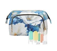 Sacchetto di trucco di viaggio che fiorisce le borse cosmetiche di grande capacità della pittura del fiore bianco per le donne, Multicolore, Taglia unica, casual
