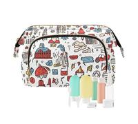 Sacchetto di trucco di viaggio Doodle City Buildings modello borse cosmetiche di grande capacità per le donne, Multicolore, Taglia unica, casual
