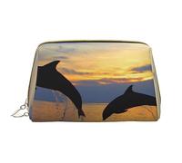 Sacchetto di trucco lavabile delle donne della pelle del modello della mucca per le donne, borse cosmetiche da viaggio, astuccio portatile con cerniera astuccio organizer, Delfino carino., Taglia