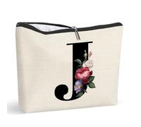 Sacchetto di trucco personalizzato con iniziale, borsa di trucco con lettere A-Z, borsa di trucco da viaggio monogramma, regali per le donne, J, Sacchetto cosmetico personalizzato