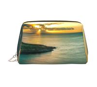 Sacchetto di trucco stampato del fiore bianco per le donne borsa portatile di trucco del cuoio di viaggio della chiusura lampo dell'oro borse cosmetiche organizzatore, Alba sopra Hanauma Bay Oahu
