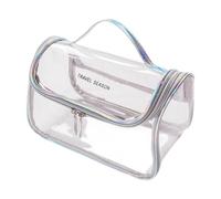 Sacchetto di trucco trasparente impermeabile con la borsa cosmetica di viaggio della cinghia della maniglia per il viaggio grigio, grigio, 22cmx15cmx14cm, come descrizione