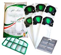 Sacchetto Microfibra Made in Italy + Profumini + Filtro Griglia Motore per Aspirapolvere Folletto Vorwerk vk 200 - vk 201 (6 Sacchetti + 6 Profumini + 1 Filtro)