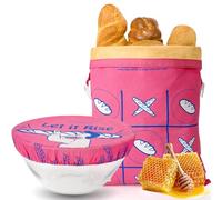 Sacchetto per pane in cera d'api naturale con coperchio a ciotola, riutilizzabile per mantenere fresco il pane a lievitazione naturale - Contenitore per il pane senza plastica (rosa)