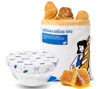 Sacchetto per pane in cera d'api naturale con coperchio a ciotola, riutilizzabile per mantenere fresco il pane a lievitazione naturale - Contenitore per il pane senza plastica (bianco)