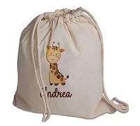 Sacchetto Porta Corredino Bebè Neonato Zaino A Sacca In Cotone 130gr Personalizzato con Nome e Animali Foresta Giraffa Idea Regalo Natale Compleanno Primo Cambio Nuova Nascita Bimbo Bimba in Arrivo