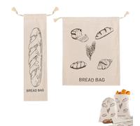 Sacchetto Portapane - 2 Pezzi Sacchetto per Pane Riutilizzabile in Lino con Fodera in Plastica per Conservazione di Pane e Lievito Sourdough, 2 Pezzi