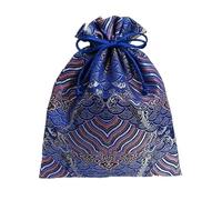 Sacchetto regalo in seta cinese per gioielli, Astuccio for gioielli con cordoncino ricamato in broccato di seta Fodera in pelle scamosciata 7,87 x 9,84 pollici Multicolor(Blue (Wave))