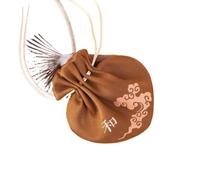 Sacchetto regalo in seta cinese per gioielli, Bustine for gioielli in broccato di seta a forma cuore con coulisse, 2 pezzi, multicolore(Brown)