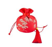 Sacchetto regalo in seta cinese per gioielli, Confezione da 4 sacchettini portagioie in broccato di seta con coulisse e nappine, multicolore(Red)